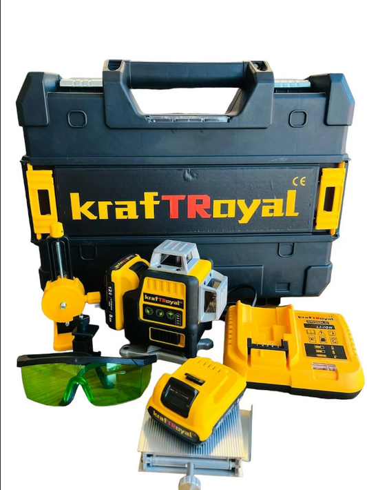 ЛАЗЕРЕН НИВЕЛИР 4D с 16 линии KRAFT ROYAL с магнитна Стойка за стени и тавани.