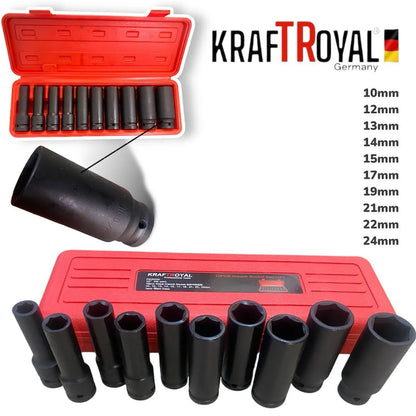 Комплект ударни вложки KRAFTROYAL, 10 броя, 1/2, 10 – 24 мм
