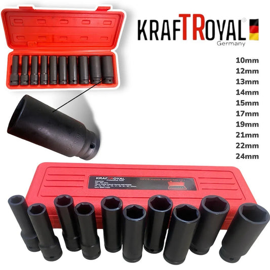 Комплект ударни вложки KRAFTROYAL, 10 броя, 1/2, 10 – 24 мм